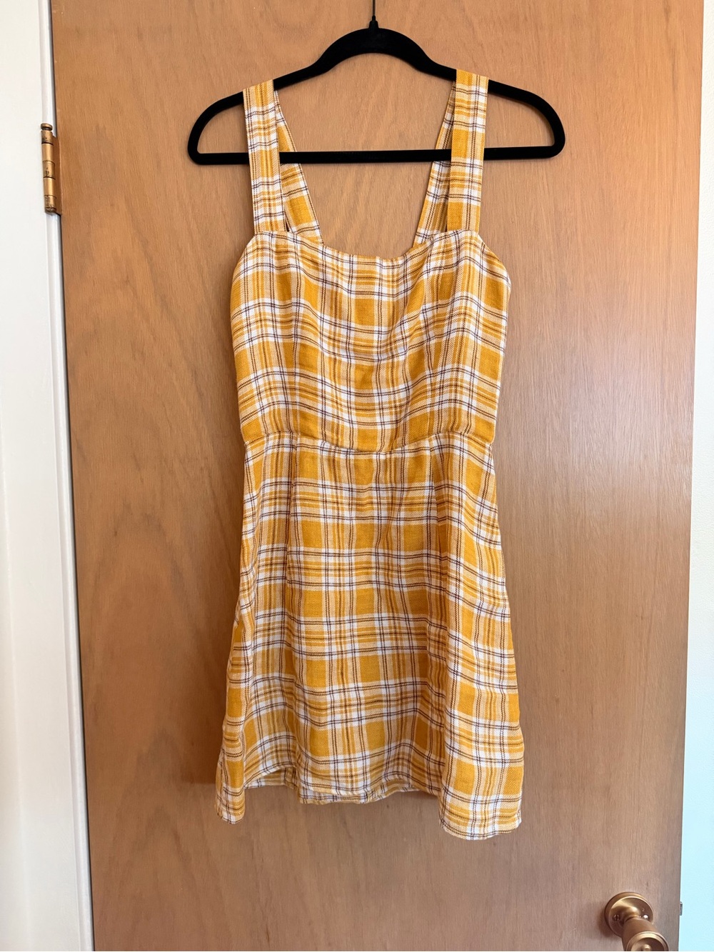 Reformation Yellow Plaid Linen Mini Dress